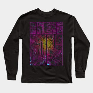 Chengdu, China City Map Typography - Neon Long Sleeve T-Shirt